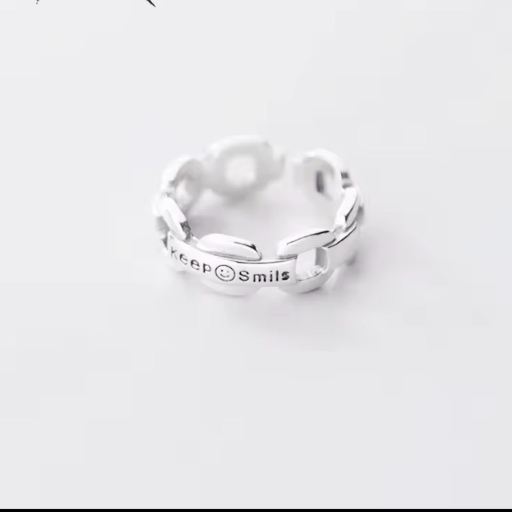 S925 Silver Smiley Face Chain Ring